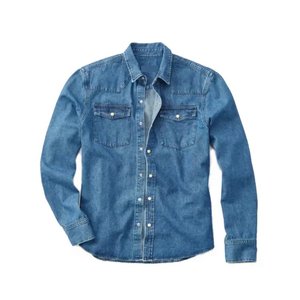 Chemise en jean pour homme, manches longues, bleue, boutonnée, décontractée, en coton, pour tenue quotidienne, activités de plein air et occasions décontractées - Product Image 2