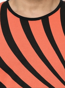 Camiseta sin mangas para hombre, a rayas naranja y negras, cuello redondo, informal, de punto, transpirable, de poliéster, ajustada - Product Image 6