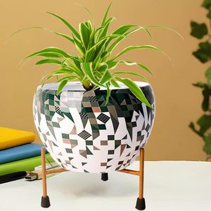 Modern Metal Flower Pot Geometric Pattern Glazed Finish Eco-Friendly Indoor/<b>Outdoor</b> Plant <b>Planter</b> for Home Office Garden Decor - Product Image 4