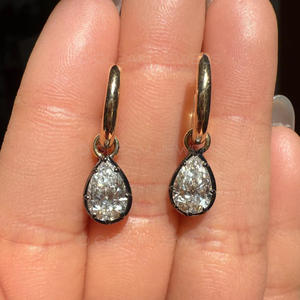 Pear Shape Lab Diamond <b>Drop</b> Earrings, 14K Gold Huggie Hoop Earrings, Bezel Set Teardrop Diamond Earrings, Minimalist Luxury - Product Image 5