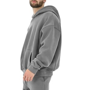 High Quality 100% Cotton Eco-Friendly Oversize Loose Fit <b>Thick</b> <b>Fleece</b> 300g Drop Shoulder Solid Custom Men Hoodie - Product Image 2