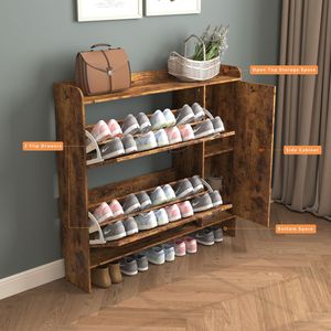 Rustic Freestanding Entryway Shoe <b>Storage</b> Cabinet with <b>2</b> Flip <b>Drawers</b> Narrow Metal Leg Organizer Rack - Product Image 3