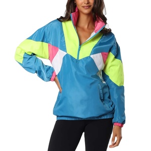 Chaqueta cortavientos de bloque de Color de talla grande, jersey de Color de retazos transpirable, chaqueta a prueba de viento de nailon para mujer con la mejor calidad - Product Image 3