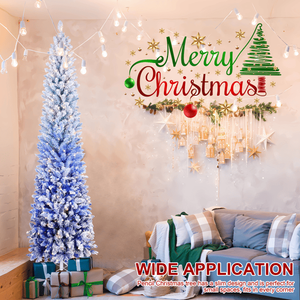 Albero di Natale a forma di matita sfumato blu da 180 cm, con 200 luci LED bianco caldo e 485 rami a cerniera in metallo, design sottile per esterni - Product Image 6
