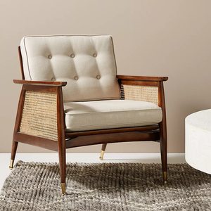 Modern <b>Wooden</b> Leather Accent Chair Cushioned <b>Armchair</b> Side Chair Lounge Seat for Living Room Outdoor Villa Hotel Courtyard - Product Image 5