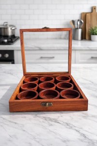 Boîte à épices en bois de haute qualité avec couvercle en acrylique, boîte à épices en bois d'acacia moderne faite à la main pour la cuisine à domicile, boîte avec 8 compartiments - Product Image 4