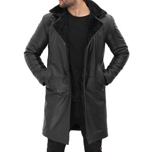 Manteau long ceinturé en cuir et fourrure marron, style vintage, tendance, écologique et imperméable pour homme, collection hiver 2026 - Product Image 4