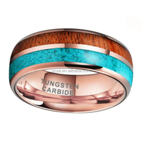 Anillo de Carburo de Tungsteno con Incrustaciones de Madera y Turquesa, Anillo de Boda Cómodo con Forma de Cúpula para Hombre y Mujer, Joyería Natural al por Mayor