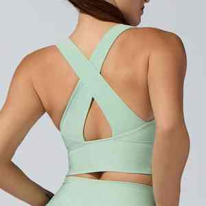 Top Deportivo de Yoga con Espalda Cruzada Gris y Logotipo Personalizado, Talla Adulto, Ropa Deportiva de Secado Rápido y Transpirable, a Prueba de Impactos, para Mujer - Product Image 5