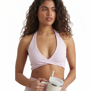 Women Solid Pink Sporty Activewear Set V-Neck Crop Top <b>Flare</b> <b>Leggings</b> Four-Way Stretch Quick Dry Lightweight Breathable Summer - Product Image 6
