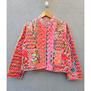 Chaqueta acolchada estilo bohemio para mujer, con bordado floral, cuello mandarín, ropa exterior de algodón, abrigo informal de otoño, regalo para ella. - Product Image 1