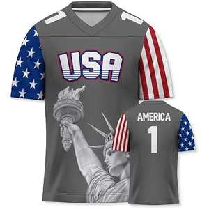 Camiseta de Fútbol Americano Estadounidense con Cuello en V, Estampado Sublimado, Transpirable, de Poliéster, Manga Corta, Unisex, para Adultos - Product Image 1