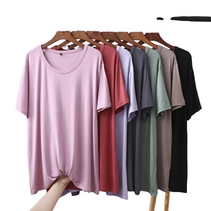 T shirt manches courtes été femmes T-Shirts couleur unie col rond lâche Tee hauts décontracté bas haut pour les femmes - Product Image 3
