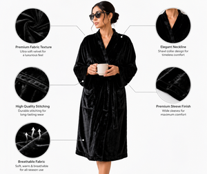 Chemise de nuit longue en velours pour femme, col en V, fermeture à cordon, manches longues, douce, écologique, respirante, vêtements de nuit chauds pour l'hiver - Product Image 4