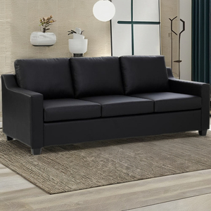Sofá Tapizado en Cuero PU Negro Resistente, Relleno de Espuma, Capacidad para Tres Personas, Diseño Moderno, Patas Cuadradas Cónicas para Apartamento - Product Image 1