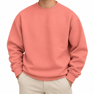 Sweat-shirt à col rond en corail pour homme, coupe classique, tricot en coton, décontracté, automne, couleur unie, manches longues - Product Image 1