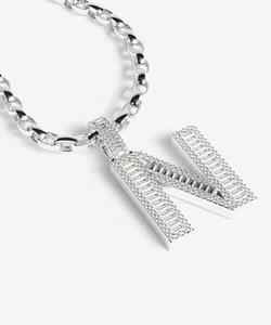 N Letter Pendant Charm Rhodium Plated Gold/<b>Silver</b> Emerald Cut Diamond Channel Setting Trendy Unisex Gift - Product Image 3