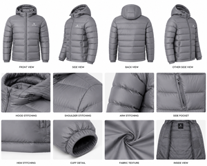 Men's Black Hooded Puffer Jacket Windproof Zipper Closure Casual Winter Wear Solid Color Polyester Filling - Product Image 2