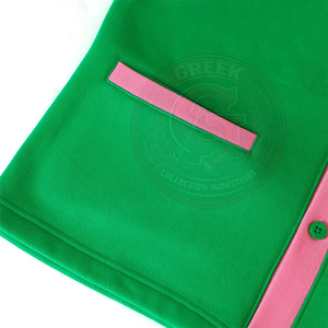 Suéter de Mujer con Cuello en V, Color Verde y Rosa, de la Hermandad AKA, de Manga Larga, de Algodón y Felpa, Tejido, con Logotipo Bordado, para Uso Escolar - Product Image 5