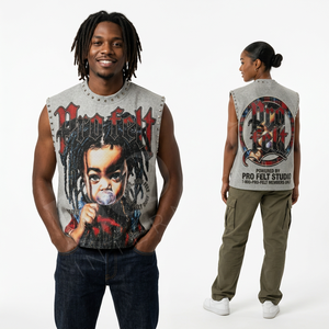 Customized Graphic Design Own Brand Name Printed Sleeveless Tank Top Streetwear Punk Rivet O Neck Fashion Trendy Style T Shirts - Product Image 2