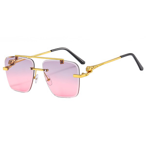 Europe United States Rimless Metal Cheetah Logo Sunglasses White Blue Green UV400 PC <b>Frame</b> Outdoor Holiday Unisex Luxury - Product Image 5