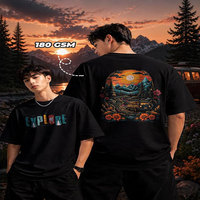 T-shirt noir ample à manches courtes et col en V pour homme, 100 % coton, style urbain, imprimé lettres, design personnalisable, coupe classique, anti-rétrécissement