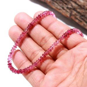 Collier en tourmaline rubellite naturelle lisse, perles rondes, fait main, pierres précieuses de tourmaline rose, élégant pour la création de bijoux - Product Image 4