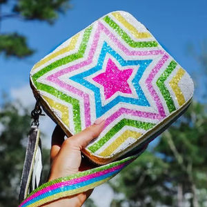 Bolso Bandolera Personalizable con Cuentas de Mariposa, de Tela Blanca Cuadrada, con Correa Ancha Desmontable, para Fiesta, con Cremallera, para Mujer - Product Image 1