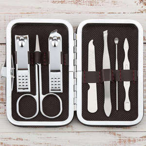 White Check Pattern Household Stainless Steel <b>Nail</b> Clipper Set 7-Piece <b>Nail</b> Care Kit - Product Image 5