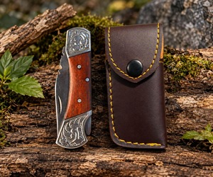 Navaja de bolsillo plegable de 8 pulgadas de grado industrial con mango de madera y latón hecho a mano, hoja de acero inoxidable con punta de cuchillo y apertura con perilla para el pulgar - Product Image 6