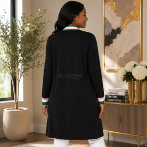 Cosh International - Cárdigan Largo de Punto Acrílico para Mujer, con Ribete a Rayas y Bolsillos, Suéter Informal Abierto por Delante - Product Image 4