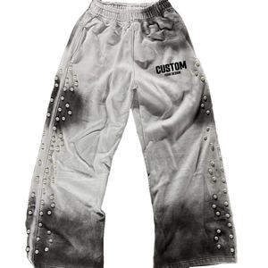 กางเกงวอร์มผ้าคอตตอนสำหรับผู้ชายกางเกงวิ่งจ๊อกกิ้งผ้าเฟรนช์เทอร์รี่ลำลองกันแดดผ้า100% กลางแจ้งติดเพชรเอวยางยืดประดับพลอยเทียม - Product Image 1