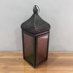 โคมไฟแขวนเหล็กสไตล์โมร็อกโกแกะสลักลายด้วยมือ พร้อมกระจกสี วินเทจ ตกแต่งบ้าน งานแต่งงาน รอมฎอน - Product Image 1