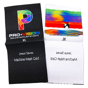 Etiquetas de Ropa Personalizadas con Logotipo Colorido, Cortadas con Láser, Estampadas en Caliente, de Poliéster Tejido, Plegadas al Centro, Etiquetas de Cuello al por Mayor - Product Image 3