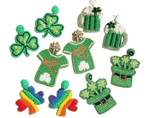 ต่างหูปักลูกปัดรูปทรงแพตทริคทำด้วยมือสำหรับสาวๆสาวๆชุดปาร์ตี้น่ารักประดับไข่มุกเพชร - Product Image 1