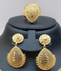 Gold Plated Copper Filigree Jewelry Set Necklace Earrings <b>Ring</b> Bracelet Islamic Bridal Fashion Gift - Product Image 3