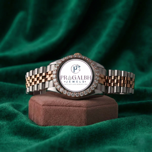 Montre de luxe Pragalbh Jewels avec diamants, en acier inoxydable bicolore, à quartz analogique, avec lunette pavée, montre personnalisée - Product Image 1