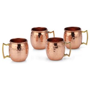 Wholesale Price Hammered Copper <b>Mug</b> With Brass Handle Premium Cocktail Cup For Kitchen Bar Hotel Gift Set - Product Image 2