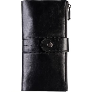 Portefeuille long léger pour homme avec fermeture à bouton-pression, logo personnalisé, OEM, haute qualité, prix de gros, cuir véritable, tendance - Product Image 1