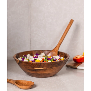 Handmade Wooden Salad Bowl With Serving Spoon Natural Wood Minimalist Design For <b>Kitchen</b> Use Eco Friendly Tableware - Product Image 1