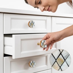 Modern Round Wood Cabinet <b>Knob</b> with MOP Inlay Geometric Design <b>for</b> Kitchen Bedroom <b>Dresser</b> Hospital & Hotel Furniture Handles - Product Image 3