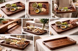 Bandeja de Servir de Madera de Nogal Lacada con Asas, Estilo Rústico, Moderna, para Desayuno, Mesa de Café, Bandeja de Servir Hecha a Mano para Cocina o Escritorio - Product Image 6