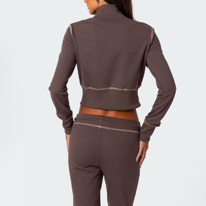 Ensemble de survêtement d'hiver pour femmes grande taille, couleur unie, sweat-shirt 100% coton avec pantalon de jogging deux pièces - Product Image 5