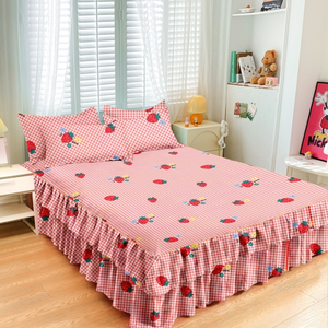 Juego de Ropa de Cama Floral Romántico y Casual de Verano, 1 Pieza, Tejido de Sarga Transpirable, Falda de Cama con Volantes Rosa Suave para Mujer - Product Image 6