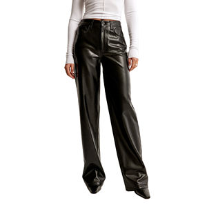 กางเกงคาร์โก้หนังขายาวทรงหลวมเอวสูงคุณภาพดีสำหรับผู้หญิง สไตล์สตรีทแวร์ - Product Image 1