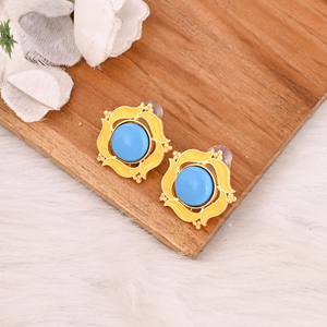 Natural Sleeping Beauty <b>Turquoise</b> Gemstone <b>Stud</b> <b>Earrings</b> Gold Plated Brass Bezel Setting Fashion Jewelry for Women - Product Image 4