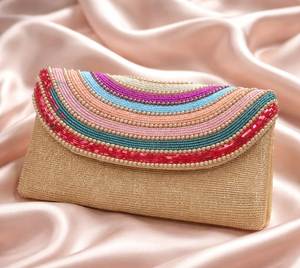 กระเป๋าคลัทช์ทรงโค้งประดับลูกปัดสีรุ้ง กระเป๋าสำหรับออกงานกลางคืนสุดหรู ปิดแบบฝาปิด ใช้ได้ทุกฤดูกาล กระเป๋ามินิสำหรับผู้หญิง - Product Image 1