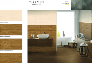 Carrelage mural mat effet bois 300x600mm, carrelage décoratif intérieur en céramique, carreaux de porcelaine noyer, carreaux noyer, carreaux aspect bois noyer - Product Image 2