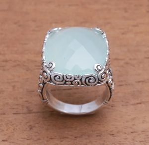 Natural Blue Chalcedony Ring 925 Sterling Silver Handmade <b>Statement</b> Gemstone Jewelry for Women - Product Image 3