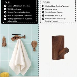 Ganchos de Pared de Madera para Niños, con Diseño de Avión, Coche, Cohete y Globo, Adhesivos Decorativos, Creativos - Product Image 3